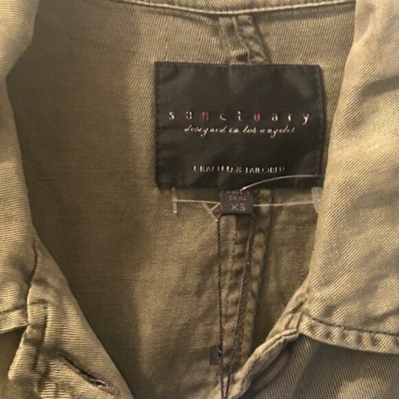 Anthropologie Sanctuary Military Frill Peplum Linen Blend Army Green Jacket  NEW - Picture 3 of 16